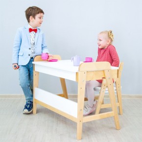 Комплект детской мебели уголок школьника 38 попугаев ( стол и стул «Kids»  комбо-белый, полки Домик белый, аква, мокко) растущий для роста 100-130 см, 3-10 лет в Ижевске - izhevsk.mebel-74.com | фото